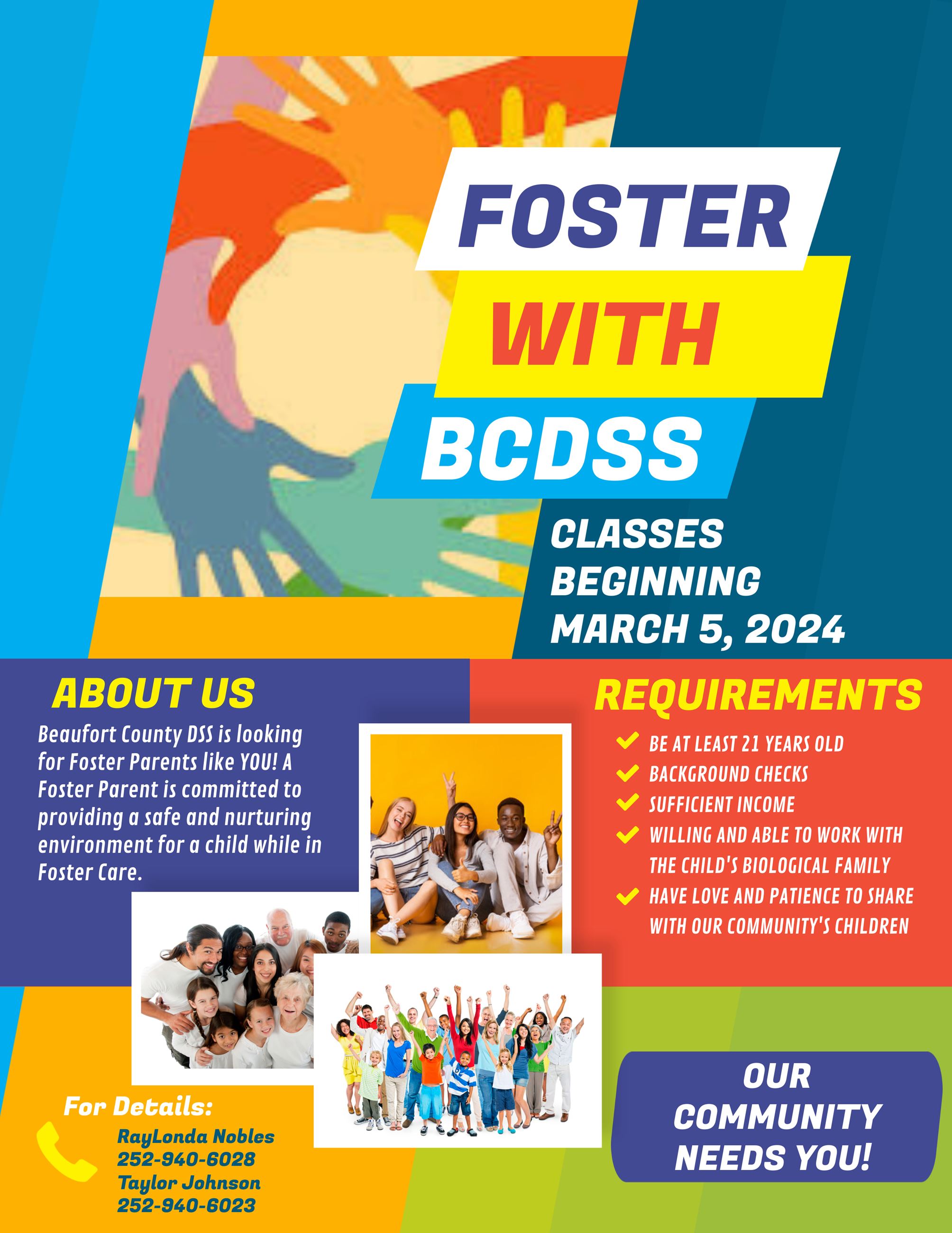 Flyer with information about becoming a foster parent in Beaufort County